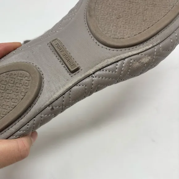 Tory Burch Minnie Quinn Quilted Travel Ballet Flats Taupe Gold Size 9