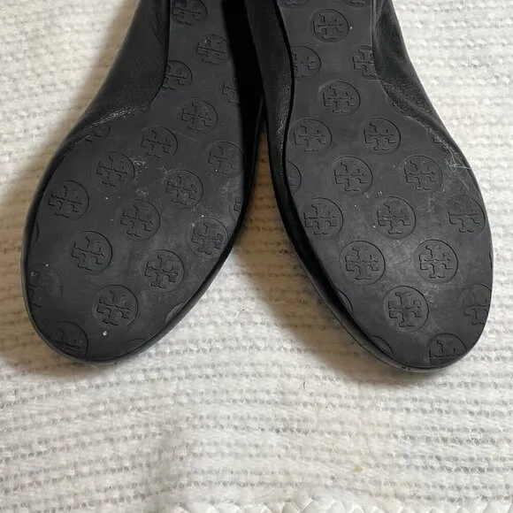 Tory Burch Minnie Travel Ballet Flats Black Silver Size 8.5