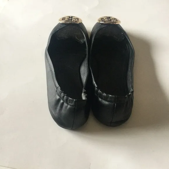 TORY BURCH MINNIE TRAVEL BALLET FLATS BLACK SIZE 9 NWOT