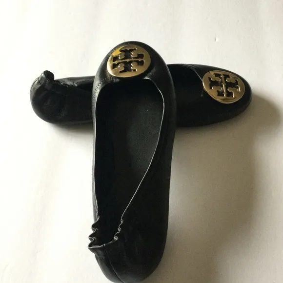 TORY BURCH MINNIE TRAVEL BALLET FLATS BLACK SIZE 9 NWOT