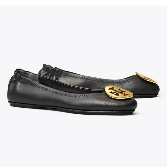 TORY BURCH MINNIE TRAVEL BALLET FLATS BLACK SIZE 9 NWOT