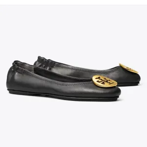 TORY BURCH MINNIE TRAVEL BALLET FLATS BLACK SIZE 9 NWOT