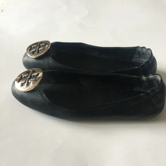 TORY BURCH MINNIE TRAVEL BALLET FLATS BLACK SIZE 9 NWOT