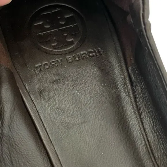 Tory Burch Minnie Travel Ballet Flats Size 9.5 Brown Leather Logo Old Money