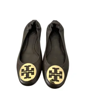 Tory Burch Minnie Travel Ballet Flats Size 9.5 Brown Leather Logo Old Money