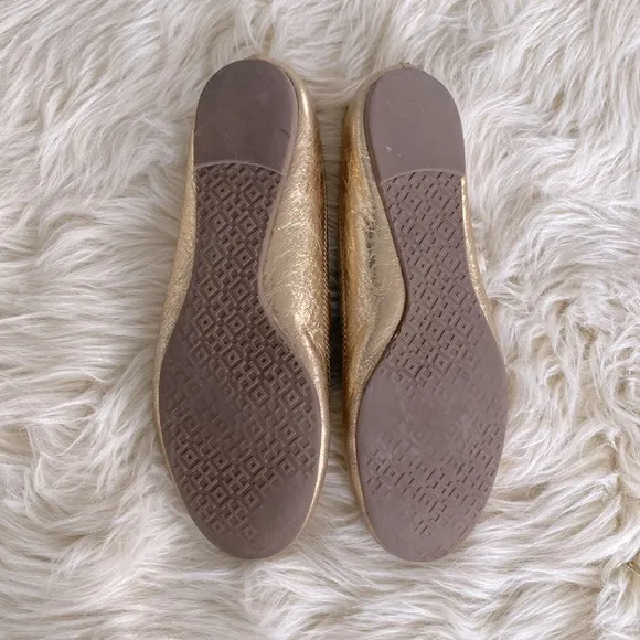 Tory Burch MINNIE TRAVEL BALLET Gold Flats sz 8M- Preowned