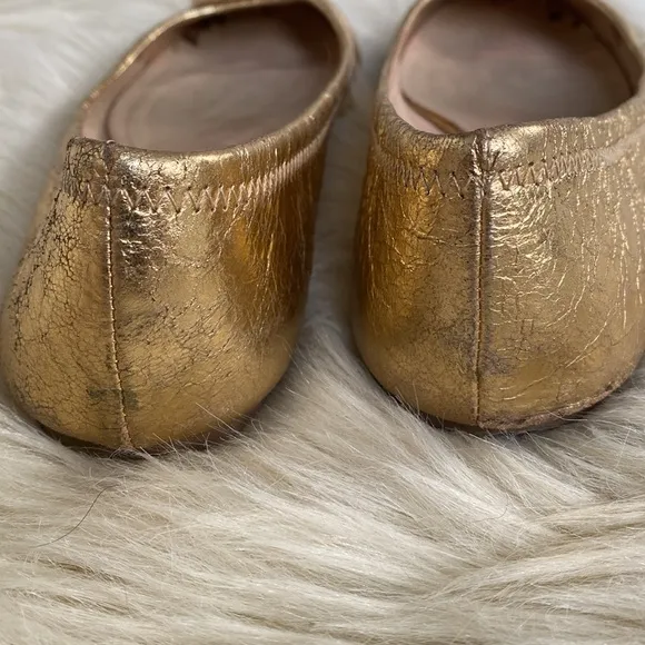 Tory Burch MINNIE TRAVEL BALLET Gold Flats sz 8M- Preowned