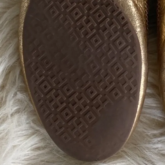 Tory Burch MINNIE TRAVEL BALLET Gold Flats sz 8M- Preowned