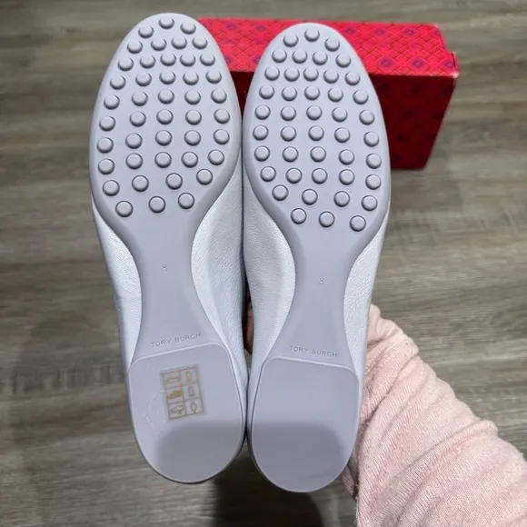 Tory Burch Minnie Travel Ballet Purple Leather Silver Logo Ballet Flats