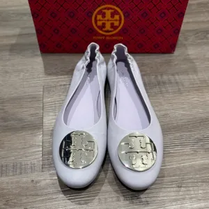 Tory Burch Minnie Travel Ballet Purple Leather Silver Logo Ballet Flats