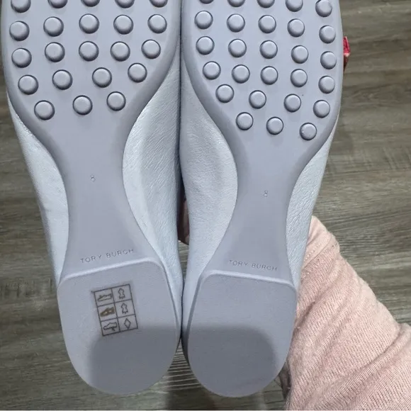Tory Burch Minnie Travel Ballet Purple Leather Silver Logo Ballet Flats