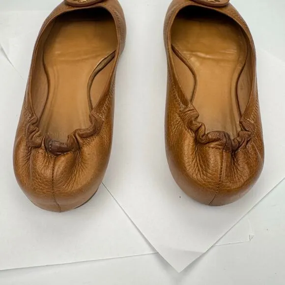 Tory Burch Minnie Travel Brown Soft Leather Lightweight Ballet Flats Shoes Sz 7M