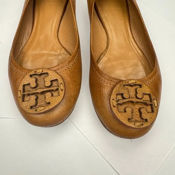 Tory Burch Minnie Travel Brown Soft Leather Lightweight Ballet Flats Shoes Sz 7M