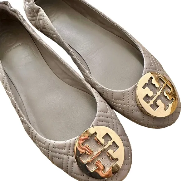 Tory Burch Minnie Travel Dust Storm Gold Quilted Ballet Flats  Gold 8.5 NWOT NEW