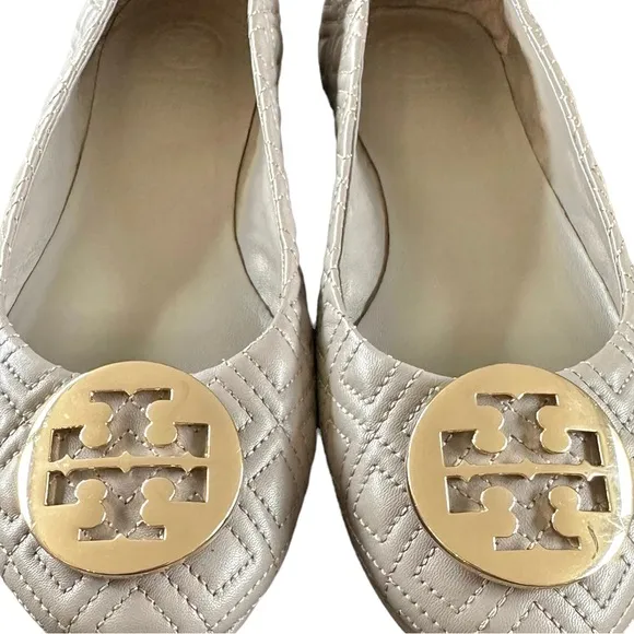 Tory Burch Minnie Travel Dust Storm Gold Quilted Ballet Flats  Gold 8.5 NWOT NEW