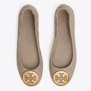 Tory Burch Minnie Travel Dust Storm Gold Quilted Ballet Flats  Gold 8.5 NWOT NEW