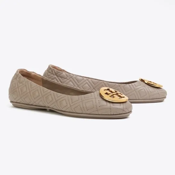 Tory Burch Minnie Travel Dust Storm Gold Quilted Ballet Flats  Gold 8.5 NWOT NEW