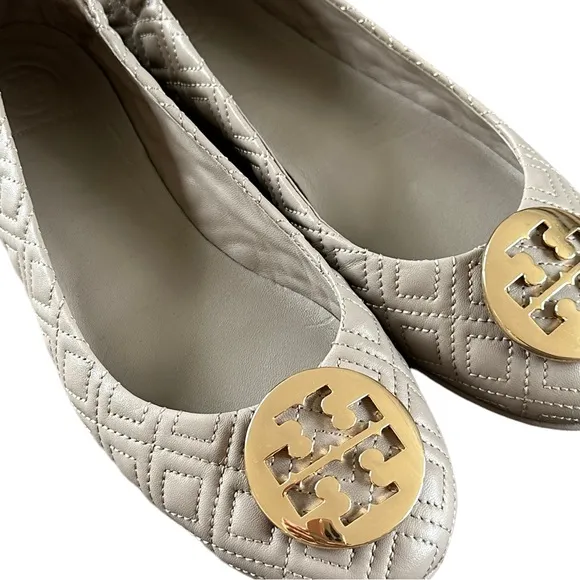 Tory Burch Minnie Travel Dust Storm Gold Quilted Ballet Flats  Gold 8.5 NWOT NEW