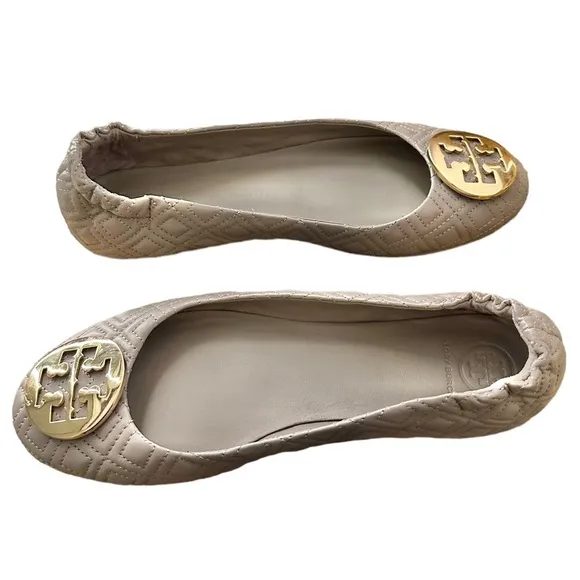 Tory Burch Minnie Travel Dust Storm Gold Quilted Ballet Flats  Gold 8.5 NWOT NEW