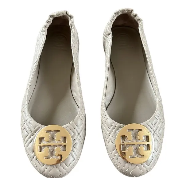 Tory Burch Minnie Travel Dust Storm Gold Quilted Ballet Flats  Gold 8.5 NWOT NEW