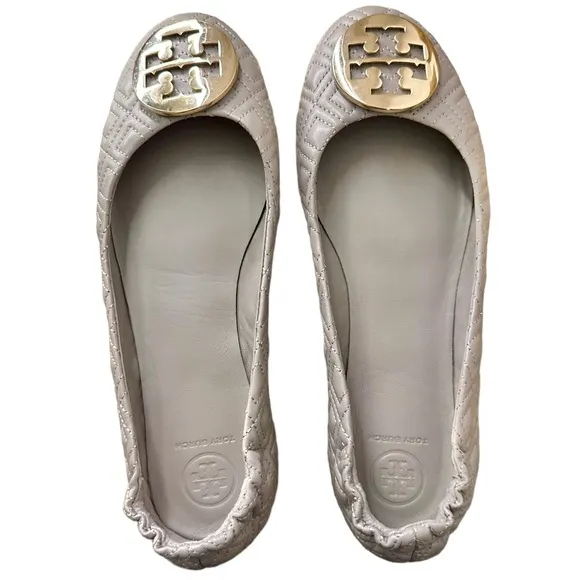 Tory Burch Minnie Travel Dust Storm Gold Quilted Ballet Flats  Gold 8.5 NWOT NEW