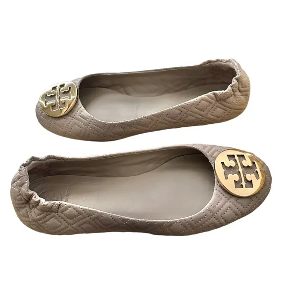 Tory Burch Minnie Travel Dust Storm Gold Quilted Ballet Flats  Gold 8.5 NWOT NEW