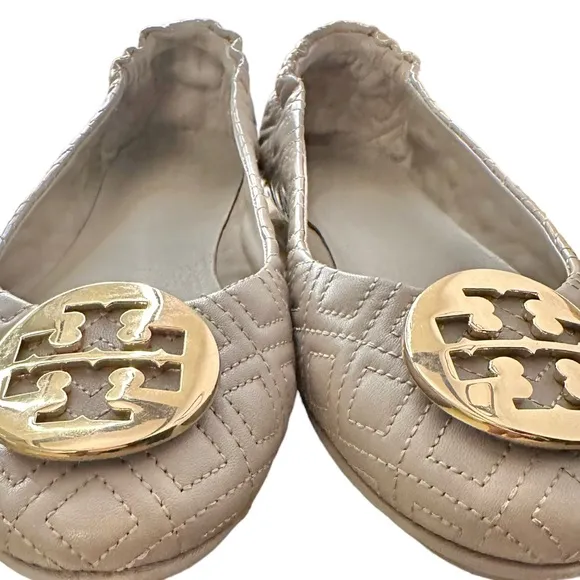 Tory Burch Minnie Travel Dust Storm Gold Quilted Ballet Flats  Gold 8.5 NWOT NEW