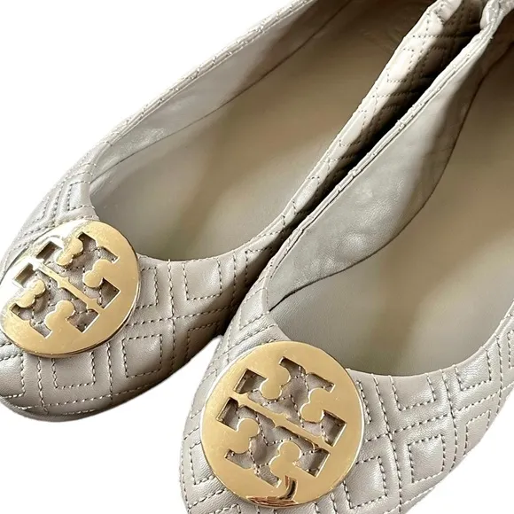 Tory Burch Minnie Travel Dust Storm Gold Quilted Ballet Flats  Gold 8.5 NWOT NEW