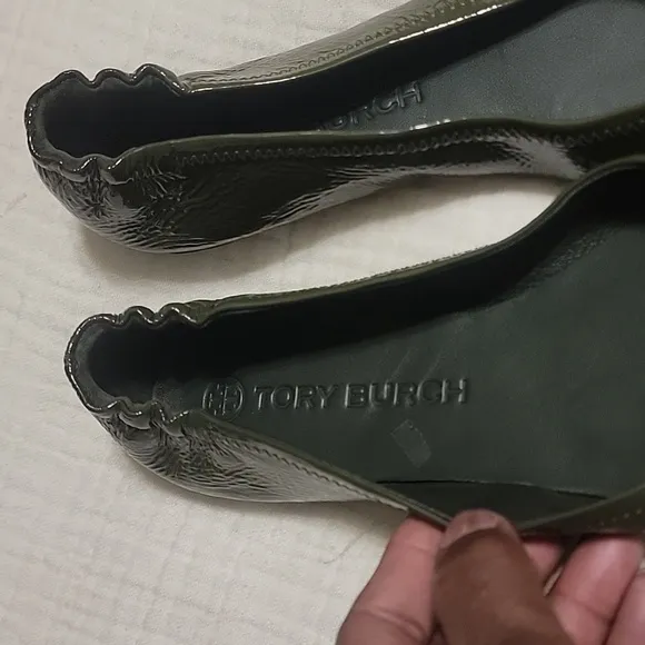 Tory Burch  Minnie Travel Patent Leather Moss Ballet Shoes Flats Sz 9.5m