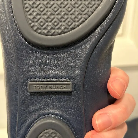 Tory Burch Navy Blue Minnie Travel Ballet Flats