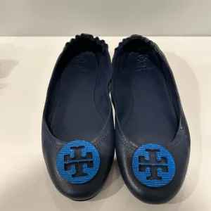 Tory Burch Navy Blue Minnie Travel Ballet Flats