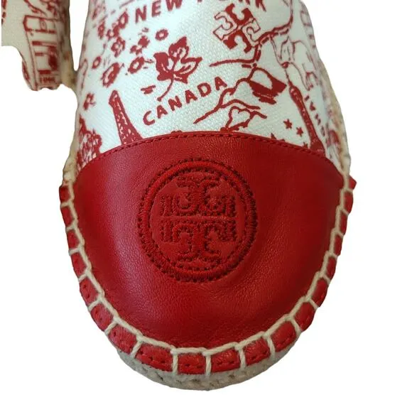 Tory Burch NWOT Red Destination Embroidered Logo Espadrille Slip-On Flats Shoes