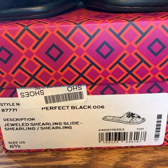 Tory Burch NWT Double T black shearling jeweled slides SZ 6.5M