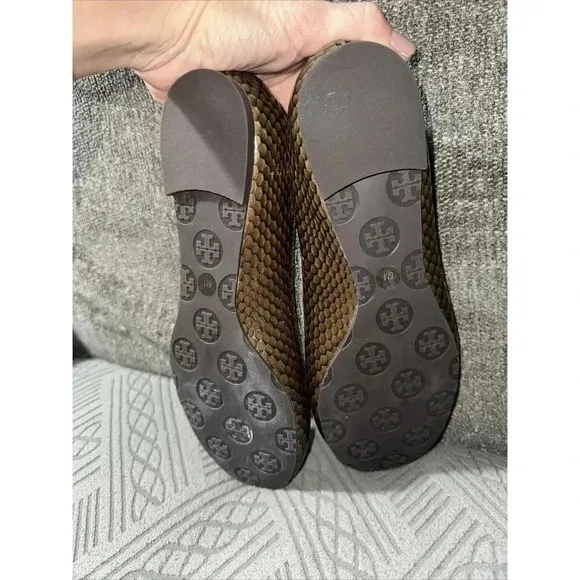 Tory Burch Reva Golden Snakeskin Logo Medallion Ballet Flats Size 6M  NWOB