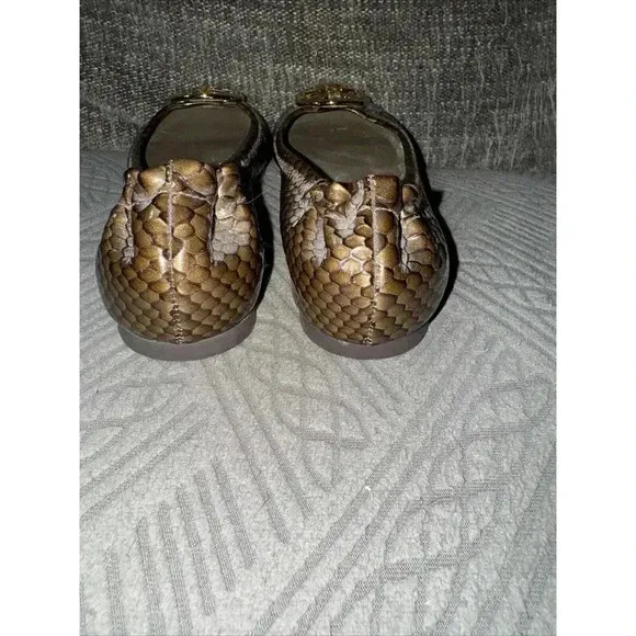 Tory Burch Reva Golden Snakeskin Logo Medallion Ballet Flats Size 6M  NWOB