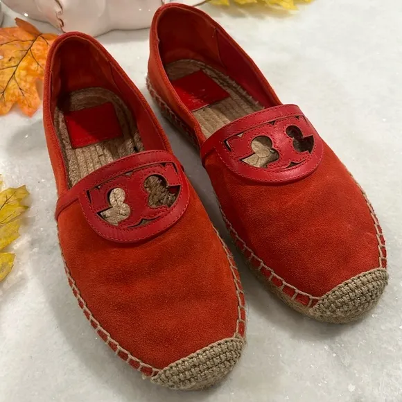 Tory Burch Sidney Orange Suede/Leather Espadrilles