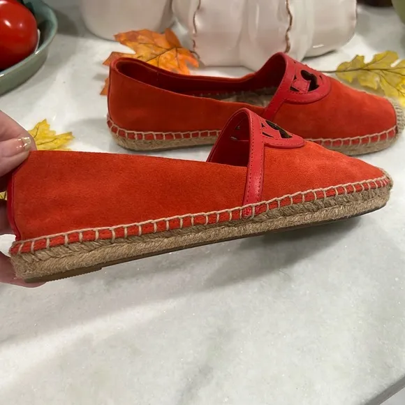 Tory Burch Sidney Orange Suede/Leather Espadrilles