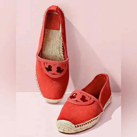 Tory Burch Sidney Orange Suede/Leather Espadrilles