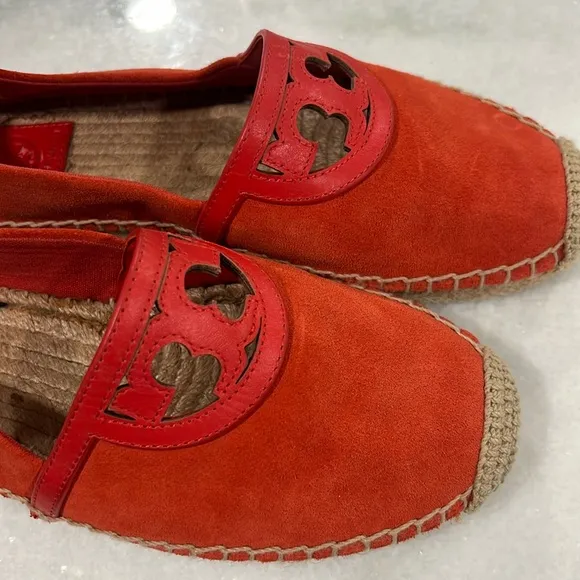 Tory Burch Sidney Orange Suede/Leather Espadrilles