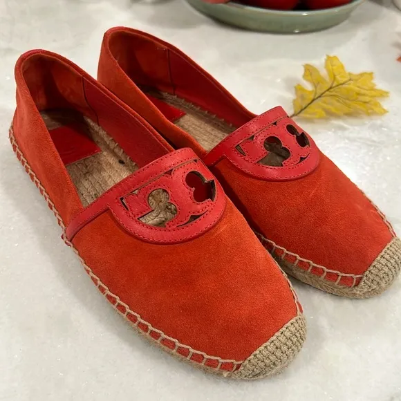 Tory Burch Sidney Orange Suede/Leather Espadrilles