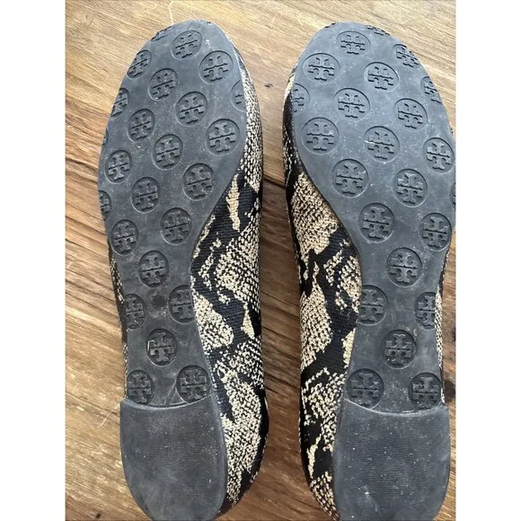 Tory Burch Snakeskin Roccia gold logo ballet pumps classic Designer SoHo EUC S11
