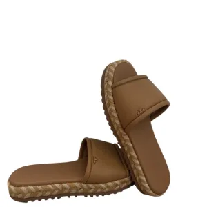 Tory Burch T Logo  Espadrille Slide Sandals FlatPlatform Leather