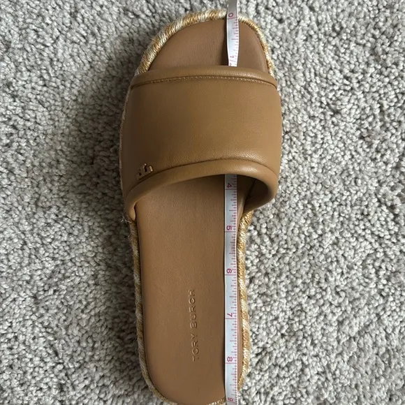 Tory Burch T Logo  Espadrille Slide Sandals FlatPlatform Leather
