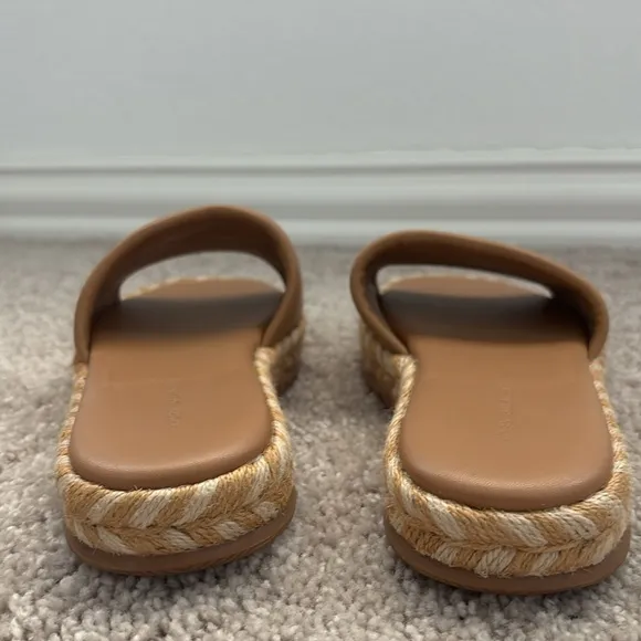 Tory Burch T Logo  Espadrille Slide Sandals FlatPlatform Leather