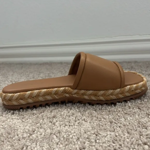 Tory Burch T Logo  Espadrille Slide Sandals FlatPlatform Leather