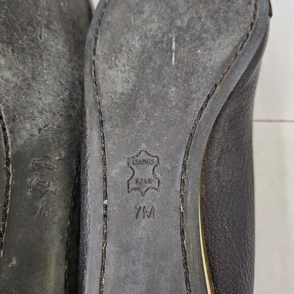 Tory Burch Trudy Flats 7 Black Patent Leather Open Peep Toe With Gold Detail
