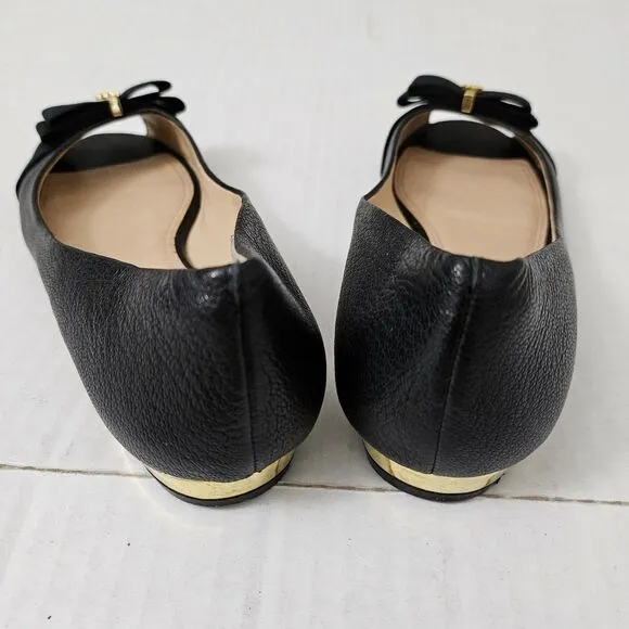 Tory Burch Trudy Flats 7 Black Patent Leather Open Peep Toe With Gold Detail