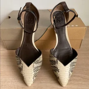 Tory Burch V-Cut Ankle Strap Python Flats Women Shoes - SZ 8