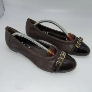 Tory Burch Women's‎ Black Cap Toe Brown Leather Ballet Flats Shoes US Size 7.5