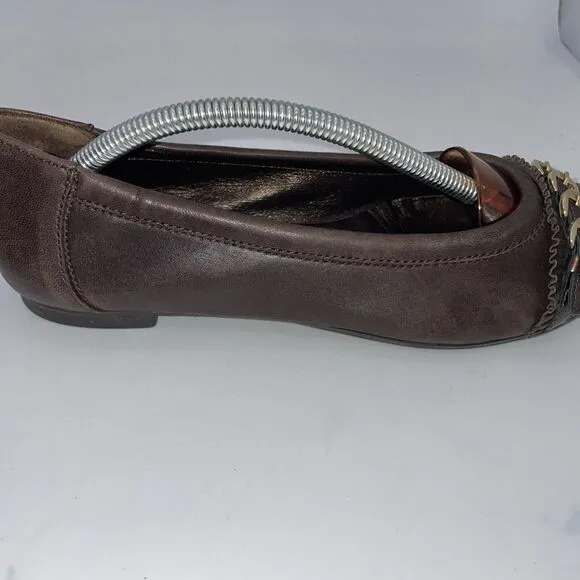 Tory Burch Women's‎ Black Cap Toe Brown Leather Ballet Flats Shoes US Size 7.5